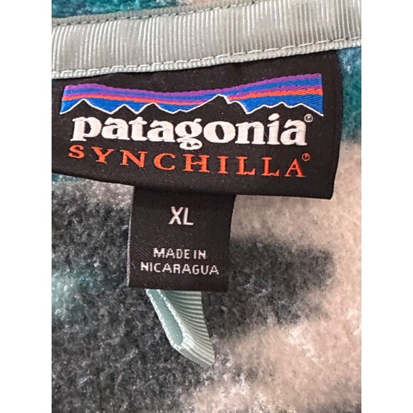 Patagonia Synchilla Fleece Trout Tales Elwha Blue Snaps Sweater Women's size XL - Picture 4 of 8